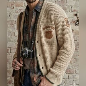 Vintage Point Zero Chunky Knit Patch Cardigan - Hipster/Grunge XL